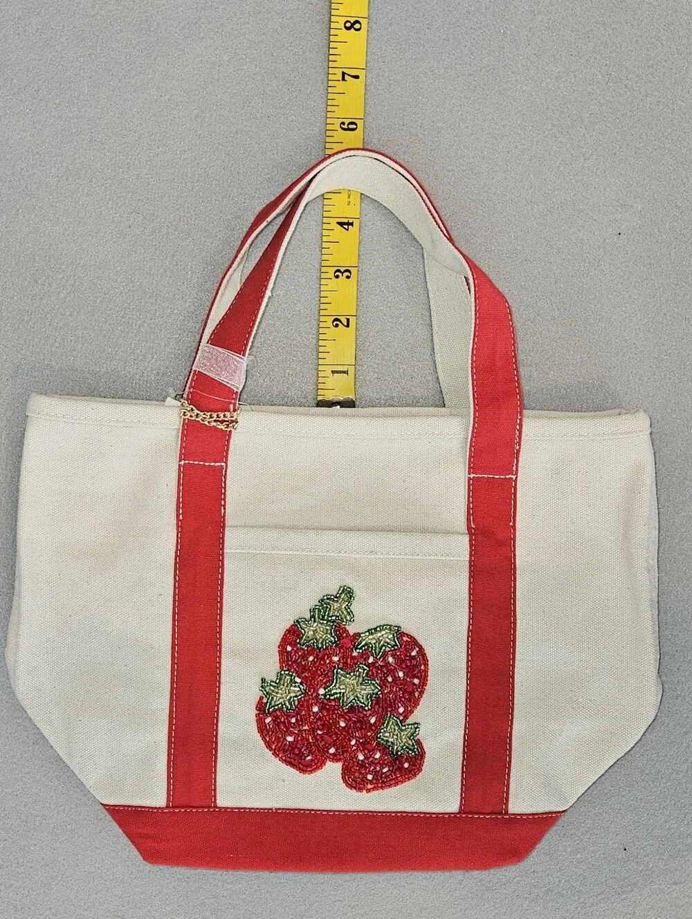 NWT Viral Beaded Strawberry Mini Canvas Tote & Coin Purse – Handcrafted in India
